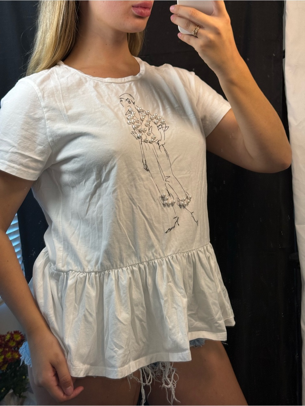 Forever 21 White Peplum Tee with Embroidered Figure